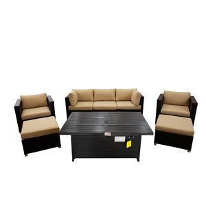 Think Patio Innesbrook 8-Piece Metal Frame Conversation Set with Fire Table and Tan Cushions