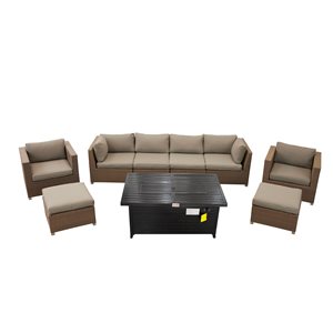 Think Patio Chambers Bay 9-Piece Metal Frame Conversation Set with Fire Table and Grey Cushions