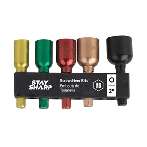 Stay Sharp 2-in Assorted Coloured Nutsetter Impact Driver Bit Set - 5-Piece