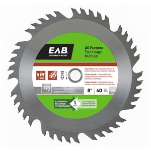 Lame de scie circulaire au carbure tout usage de 8 po à 40 dents coupe à sec uniquement par Exchange-A-Blade