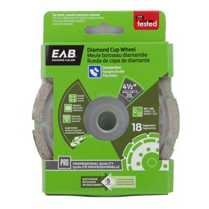 Meule boisseau diamantée segmentée à rangée unique Exchange-A-Blade de 4,5 po
