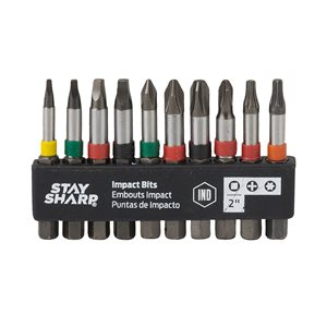 Stay Sharp 2-in Assorted Phillips/Square/Torx Impact Driver Bit Set - 10-Pack