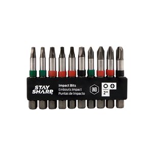 Stay Sharp Assorted 2-in Phillips/Square Impact Driver Bit Set - 10-Piece