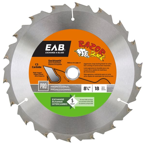 Exchange-A-Blade Razor Back 8-1/4-in 18-Tooth Dry Cut Only Standard Tooth Carbide Circular Saw Blade