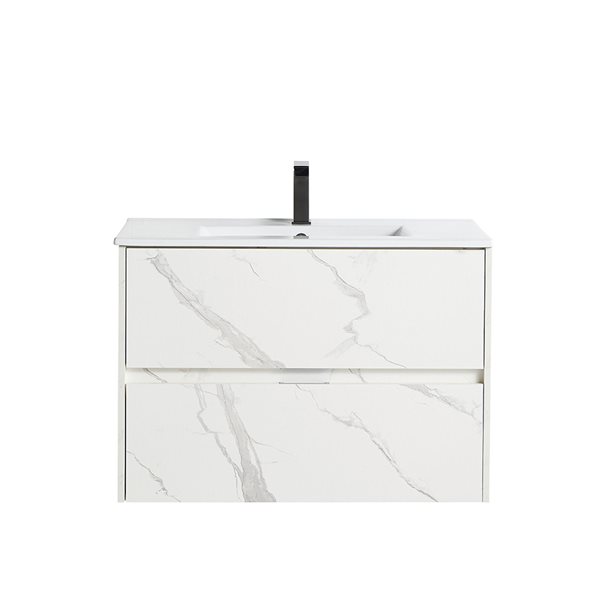 CASAINC 30-in Single Sink Bathroom Vanity in White Marble Grain with White Top