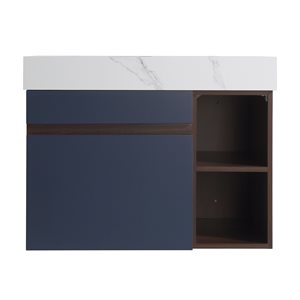 CASAINC 30-in Single Sink Bathroom Vanity in Navy Blue with White Engineered Stone Top