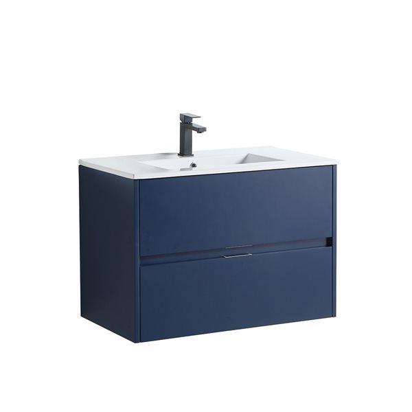 CASAINC 32-in Single Sink Bathroom Vanity in Navy Blue with White Top