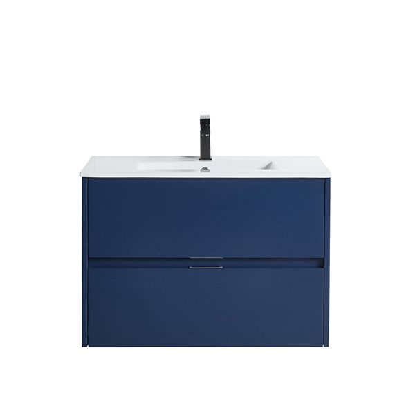 CASAINC 32-in Single Sink Bathroom Vanity in Navy Blue with White Top