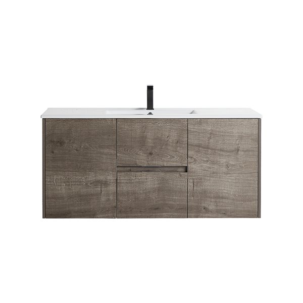 CASAINC 48-in Single Sink Bathroom Vanity in Plaid Grey Oak with White Top