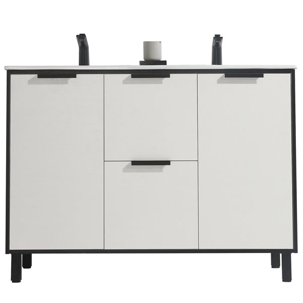 CASAINC 48-in Freestanding Double Sink Bathroom Vanity Set in White