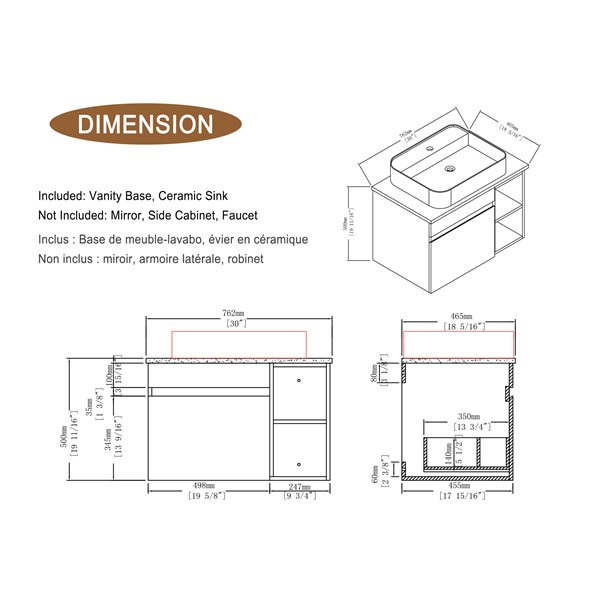 CASAINC 30-in Single Sink Bathroom Vanity in Rock Grey with White Engineered Stone Top