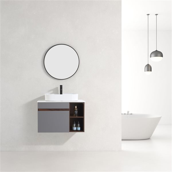 CASAINC 30-in Single Sink Bathroom Vanity in Rock Grey with White Engineered Stone Top