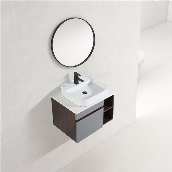 CASAINC 30-in Single Sink Bathroom Vanity in Rock Grey with White Engineered Stone Top