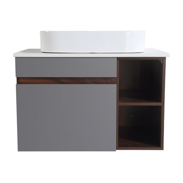CASAINC 30-in Single Sink Bathroom Vanity in Rock Grey with White Engineered Stone Top