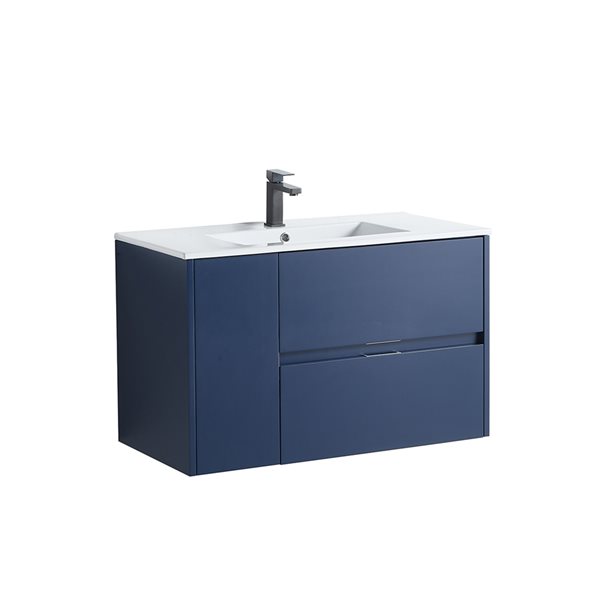 CASAINC 36-in Single Sink Bathroom Vanity in Navy Blue with White Top