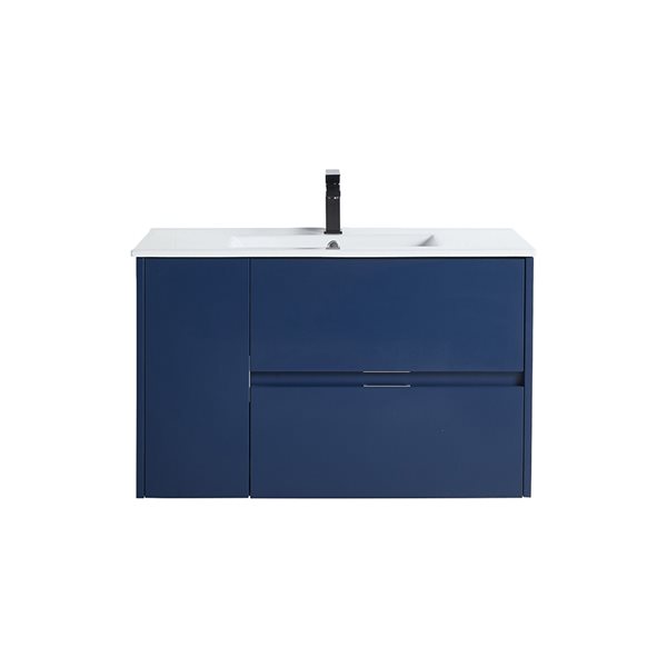 CASAINC 36-in Single Sink Bathroom Vanity in Navy Blue with White Top