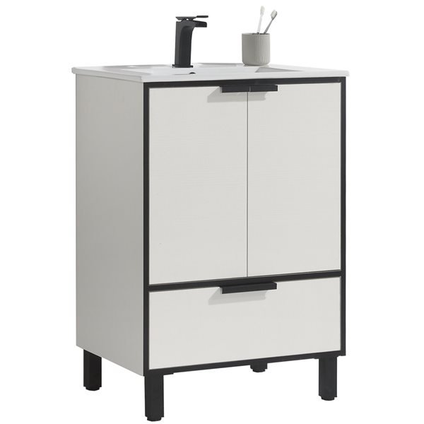 CASAINC 24-in Freestanding Single Sink Bathroom Vanity Set in White