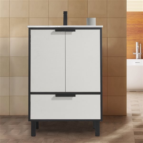 CASAINC 24-in Freestanding Single Sink Bathroom Vanity Set in White