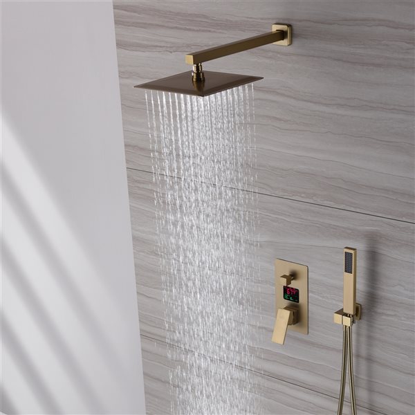 CASAINC Brushed Gold Rain Shower Head and Handheld Shower Combo 2.5 GPM