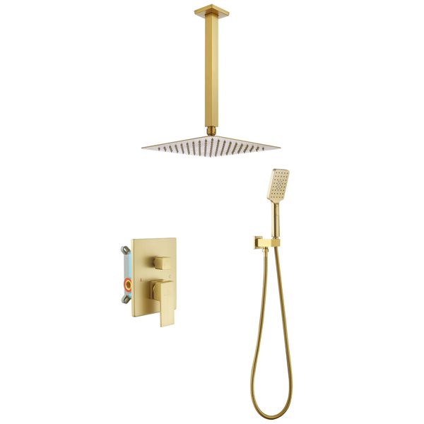 CASAINC Shower System Gold 3-spray Rain Shower Head and Handheld Shower Combo 2.5 GPM (9.5 LPM)