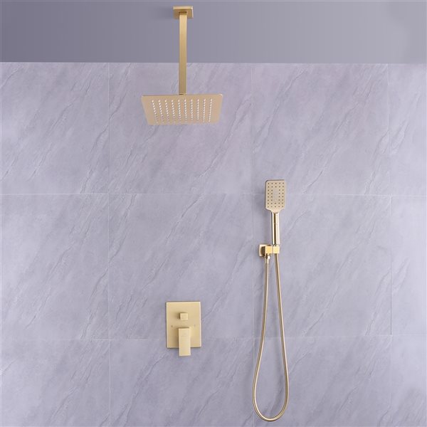 CASAINC Shower System Gold 3-spray Rain Shower Head and Handheld Shower Combo 2.5 GPM (9.5 LPM)