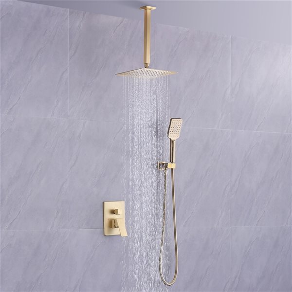 CASAINC Shower System Gold 3-spray Rain Shower Head and Handheld Shower Combo 2.5 GPM (9.5 LPM)