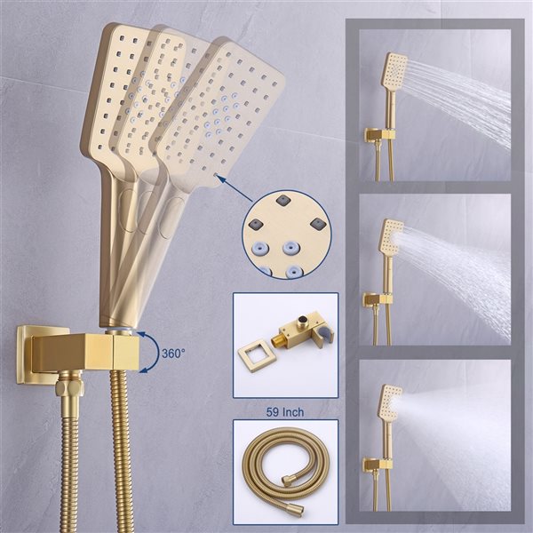 CASAINC Shower System Gold 3-spray Rain Shower Head and Handheld Shower Combo 2.5 GPM (9.5 LPM)