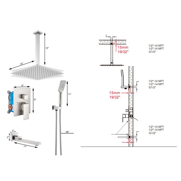 CASAINC Shower System 1-handle Shower Faucet (Valve Included) - Nickel