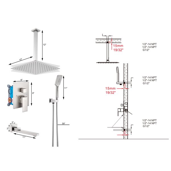 CASAINC Shower System Nickel 1-handle Shower Faucet (Valve Included)