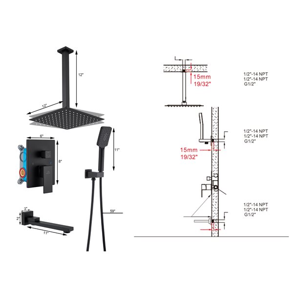 CASAINC Shower System Black 1-handle Shower Faucet (Valve Included)