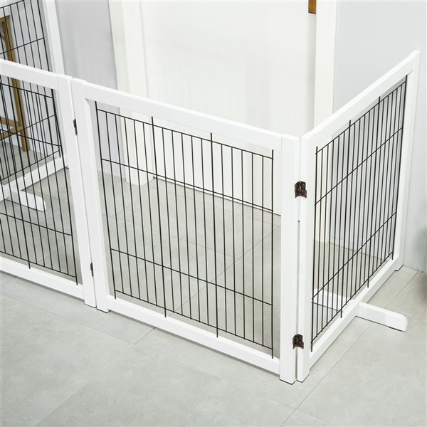 Pawhut Freestanding Expandable White Wood 4-Panel Pet Gate