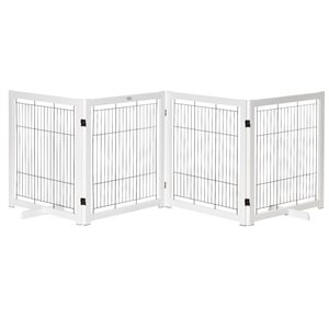 Pawhut Freestanding Expandable White Wood 4-Panel Pet Gate