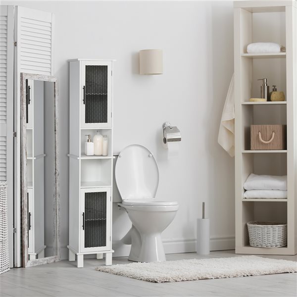 HOMCOM 13.25-in W x 69.5-in H x 11.75-in D White and Black Composite Freestanding Linen Cabinet