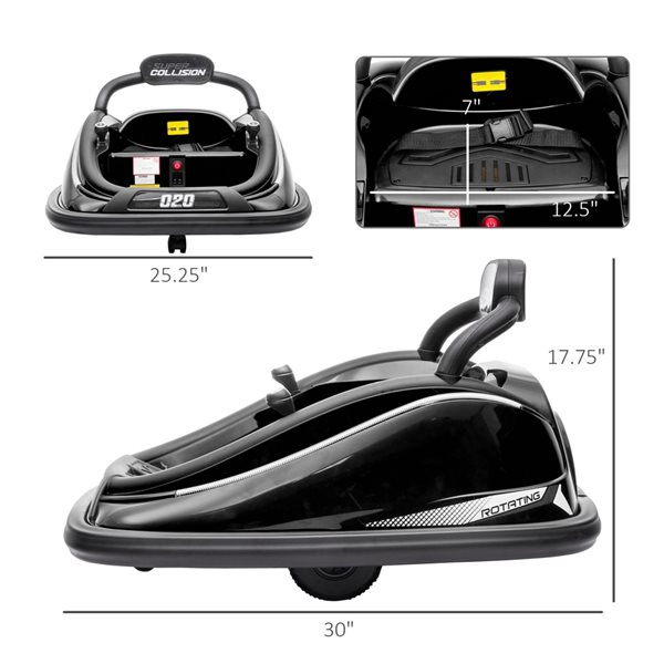 Aosom 12-Volt Black Electric Kids Bumper Car