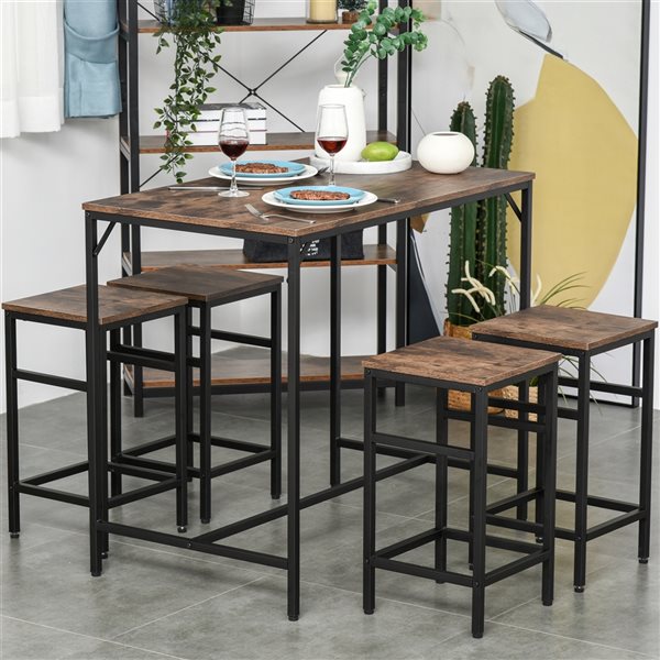 HomCom Brown Composite Dining Table Set - 5-piece