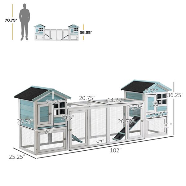 PawHut Blue Wood Rabbit Hutch