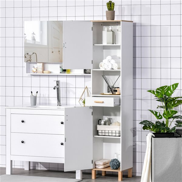 kleankin 15.25-in W x 70.75-in H x 11.75-in D White Composite Freestanding Linen Cabinet