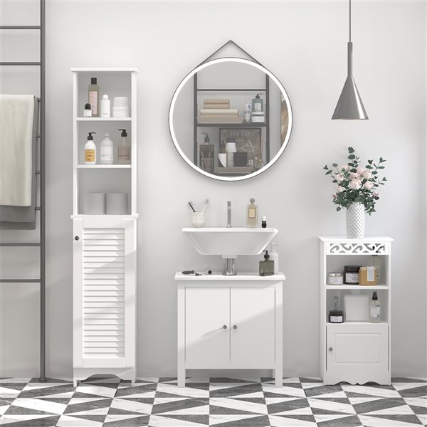 Armoire à linge HomCom autoportante en composite blanc de 13.5 po l. x 65 po h. x 7.75 po p.