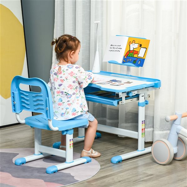 Qaba 27.56-in Height Adjustable Blue Kids Desk and Chair with LED Lamp