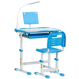 Qaba 27.56-in Height Adjustable Blue Kids Desk and Chair with LED Lamp