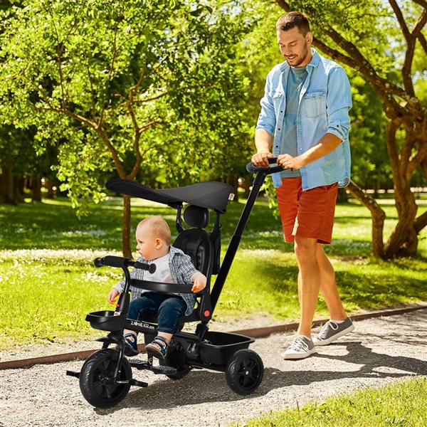 Qaba 4-in-1 Black Tricycle Push Stroller with Adjustable Seat