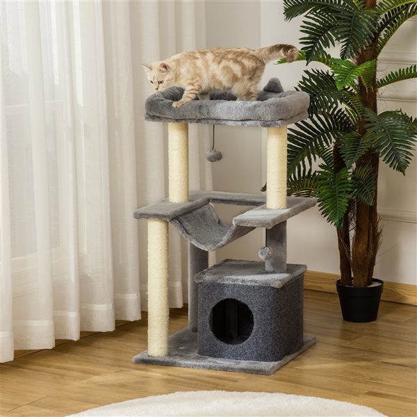 PawHut 39.37-in Grey Polyester Cat House