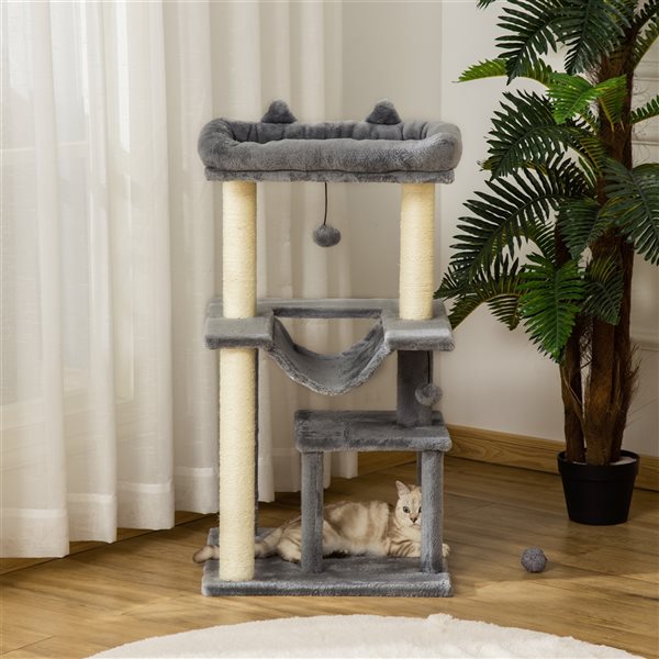 PawHut 39.37-in Grey Polyester Cat House