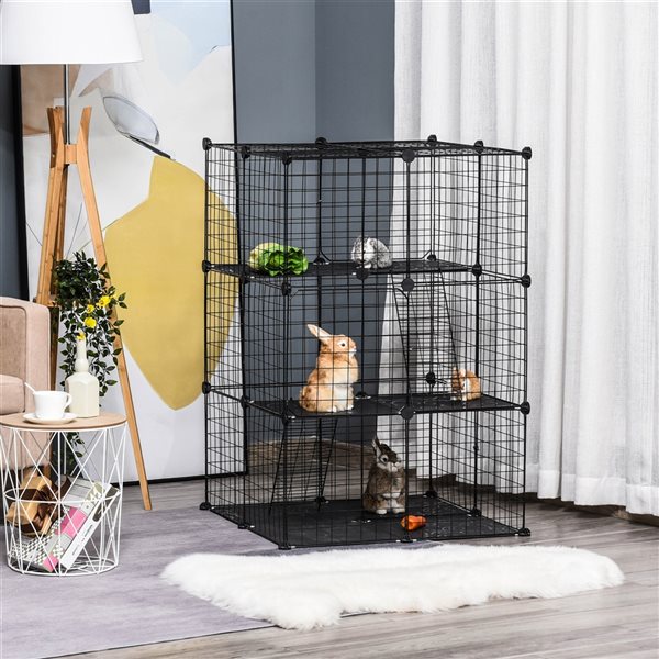 PawHut 13.75-in x 13.75-in 3-Tier Black Metal Indoor Playpen