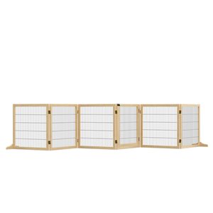 Pawhut Freestanding Expandable Brown/tan Wood 6-Panel Pet Gate