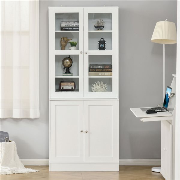 HomCom 15.75-in x 70.25-in x 30-in Composite 4-Shelf White Bookcase with Storage Cabinet