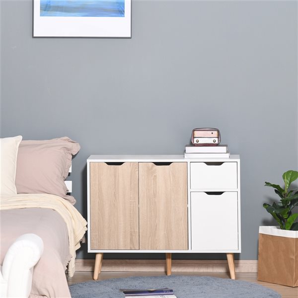 HomCom 28-in White and Natural Wood Composite Sideboard