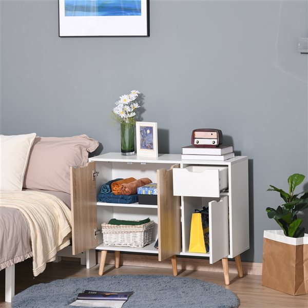 HomCom 28-in White and Natural Wood Composite Sideboard