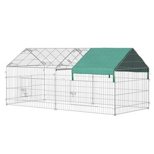 PawHut Silver and Green Metal Convertible Chicken Coop and Rabbit Hutch