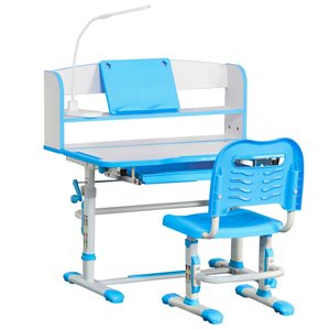 Qaba 31.5-in Height Adjustable Blue Kids Desk and Chair with LED Lamp